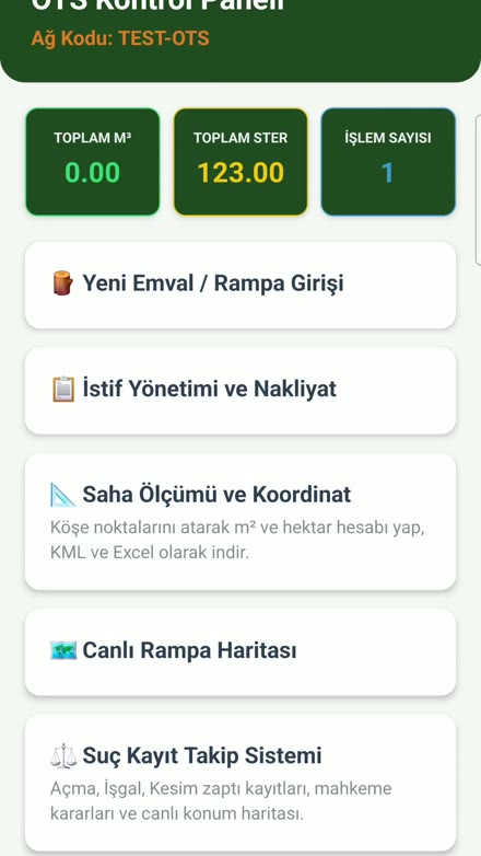 OTS kontrol paneli ekranı