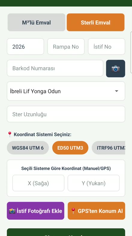 OTS emval ve rampa girişi ekranı